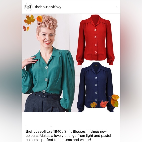 House of Foxy 1940s style blouse in bright duckegg UK size 12 - Picture 2 of 14